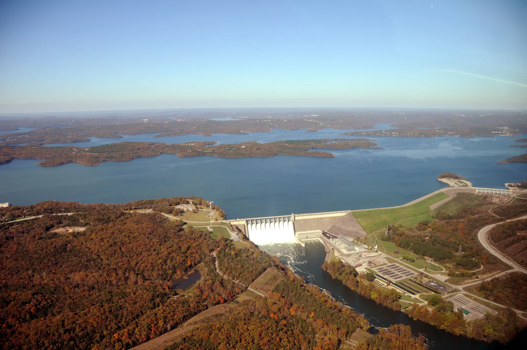 Table Rock Lake and dam surrounded by the Ozarks